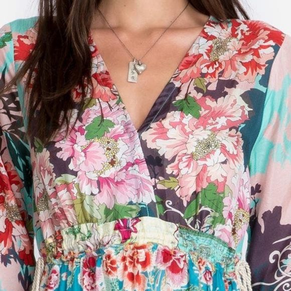 NWT Johnny Was Gigi Silk Tiered Dress Patchwork Floral Size XL - Picture 2 of 5